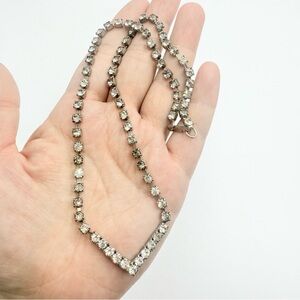 Vintage Silver Tone Rhinestones Prong V Shaped Art Deco Necklace